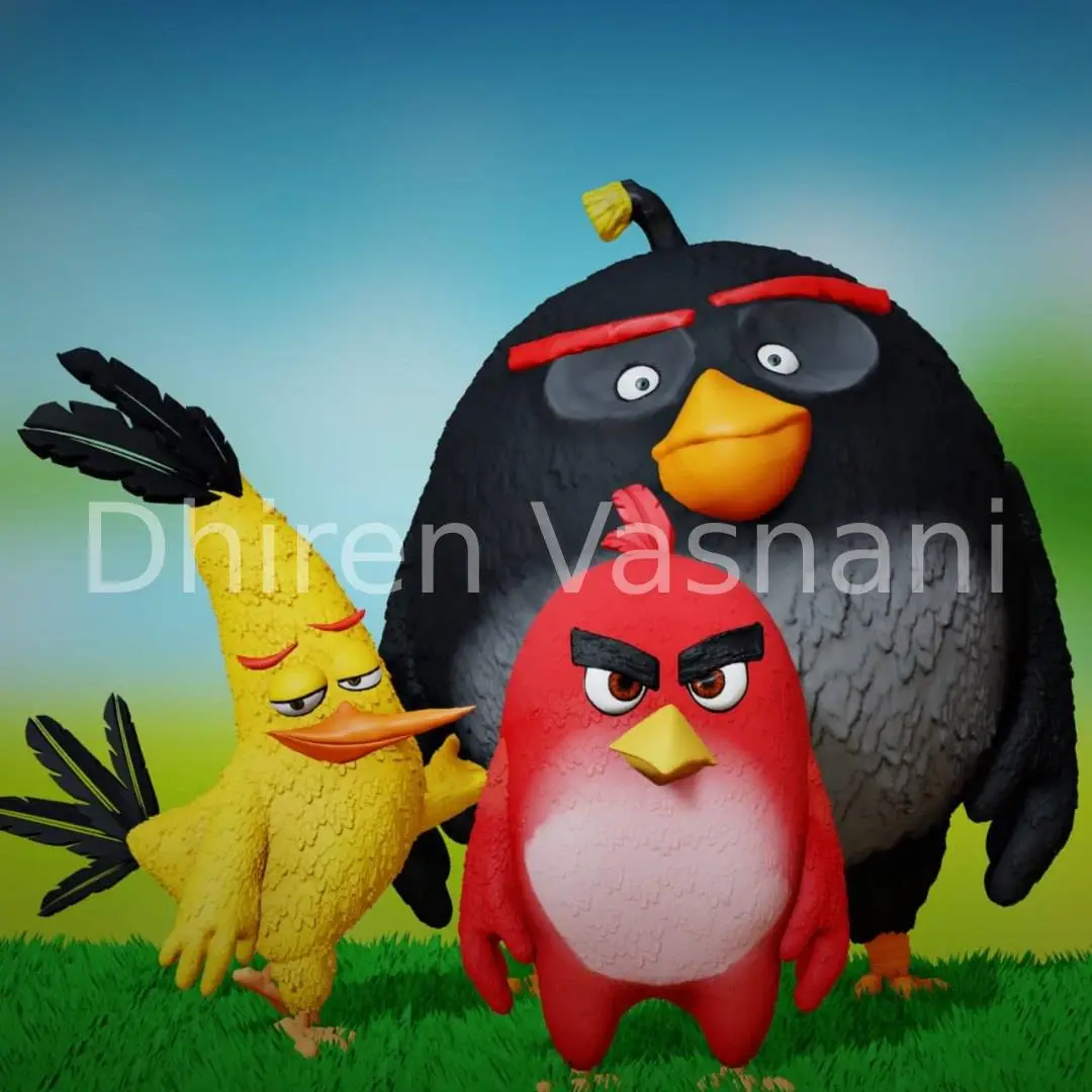 3D Render of Angry Birds including Red, Chuck & Bomb